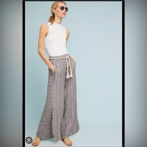 Anthropologie Striped Linen Wide-Leg Pants